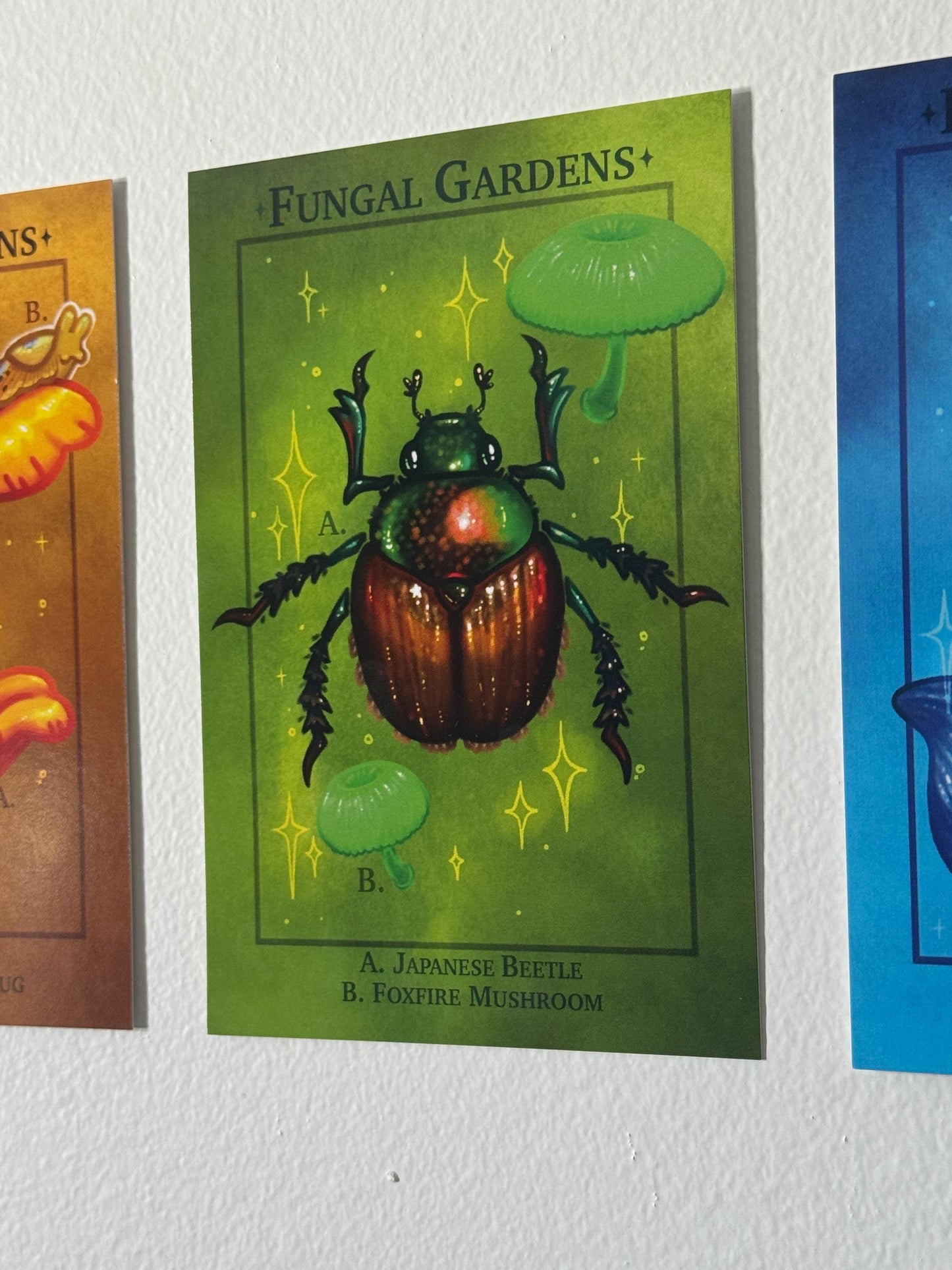 Mushroom Art Print - Fungal Gardens - Fox Fire and Japanese Beetle