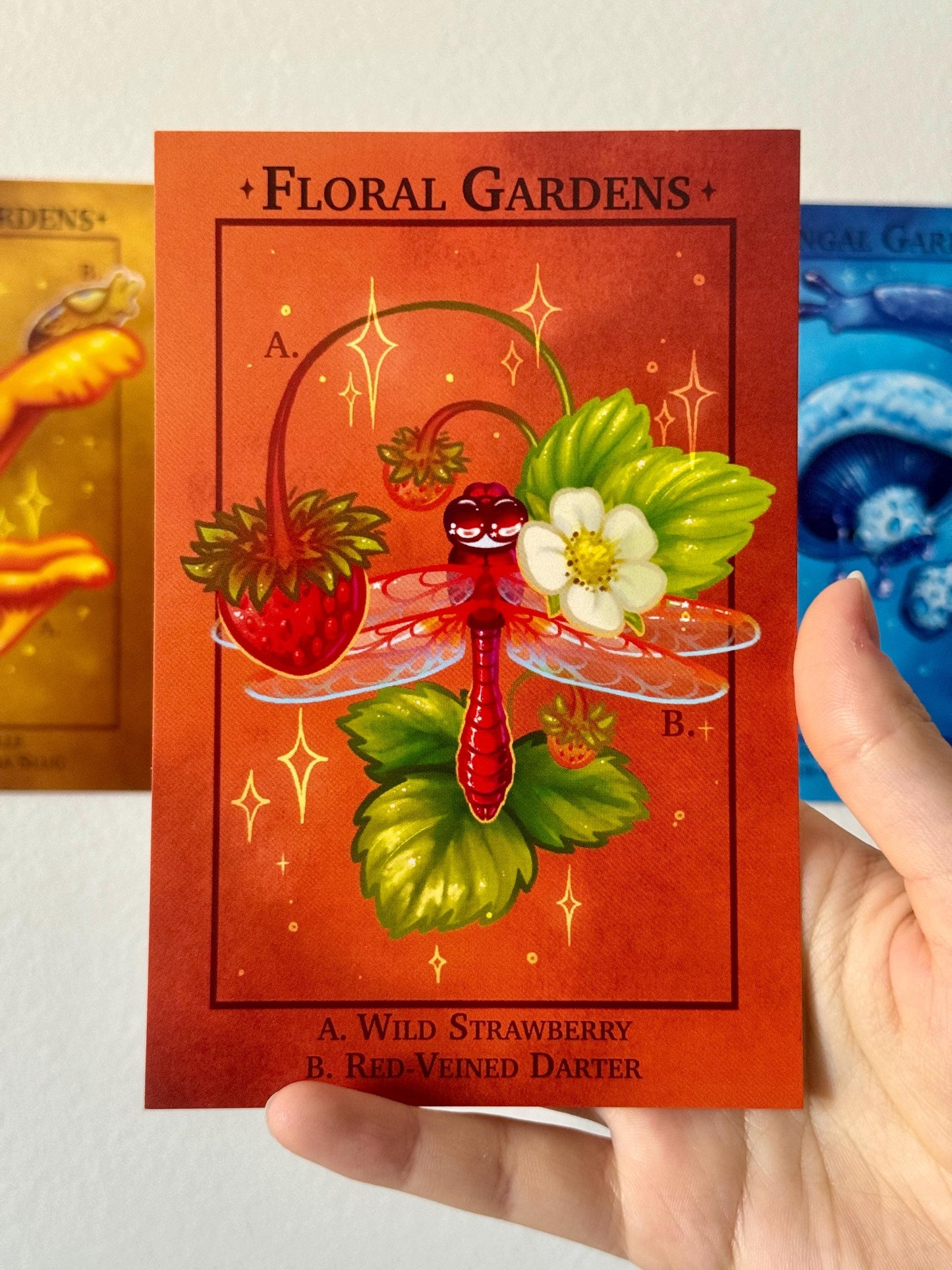 Nature Art Print - Floral Gardens - Strawberry and Dragonfly
