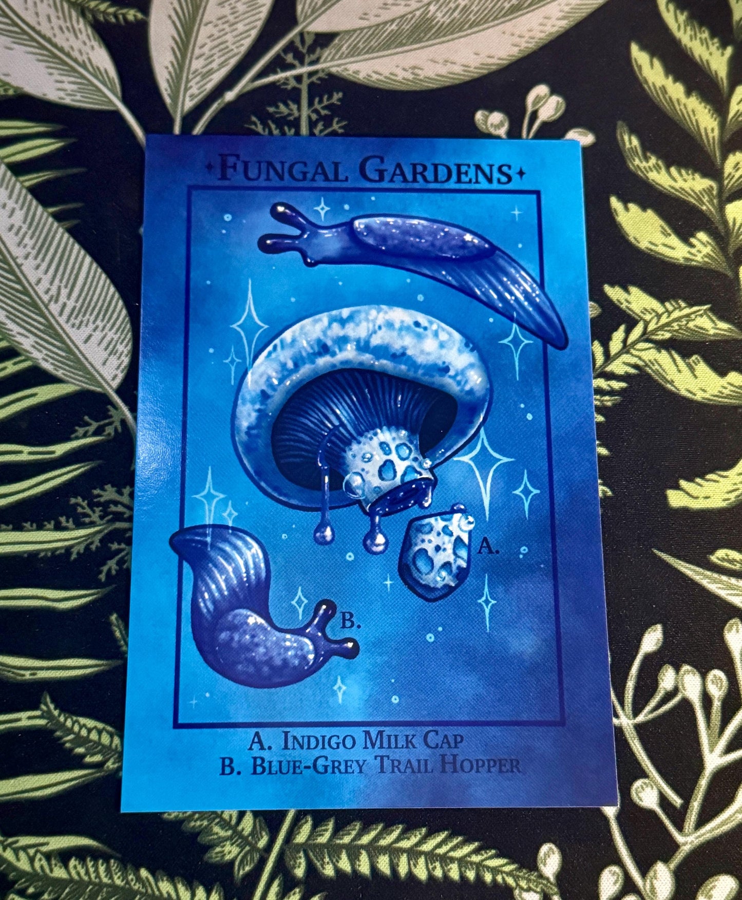 Mushroom Art Print - Fungal Gardens - Indigo Milk Cap