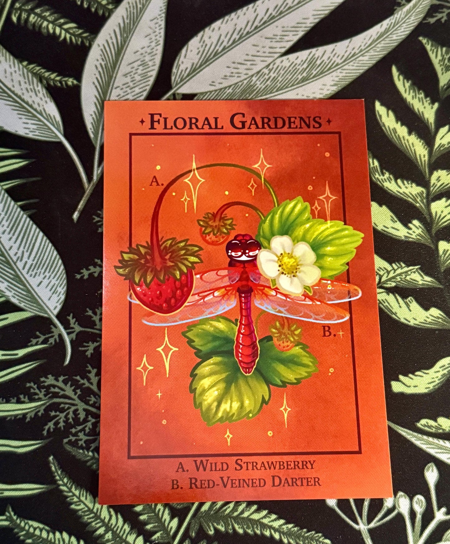 Nature Art Print - Floral Gardens - Strawberry and Dragonfly
