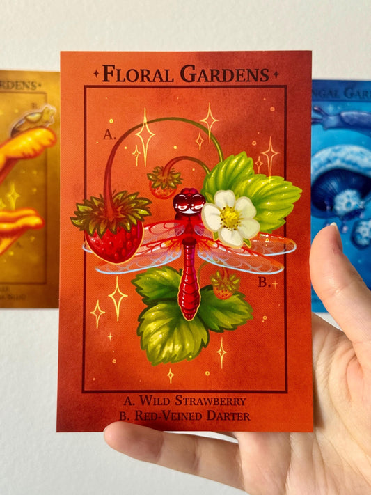 Nature Art Print - Floral Gardens - Strawberry and Dragonfly