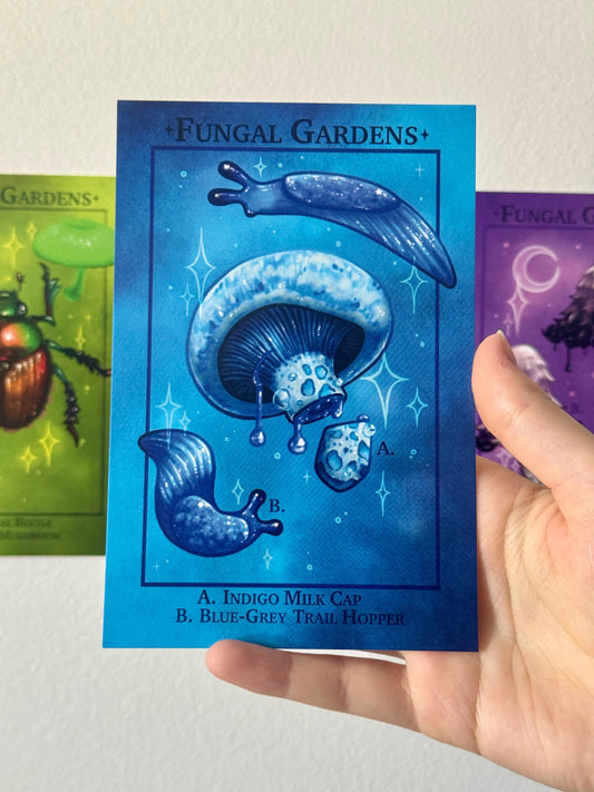 Mushroom Art Print - Fungal Gardens - Indigo Milk Cap
